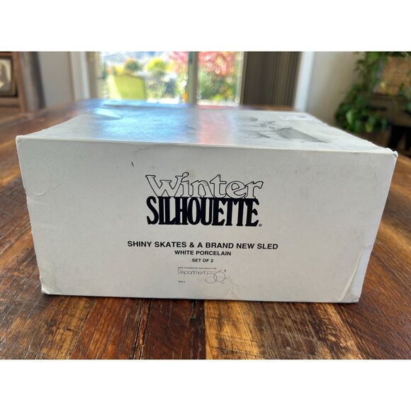 Department 56 Winter Silhouette Shiny Skates & Sled Porcelain Figurine Set Of 2 - Picture 3 of 10